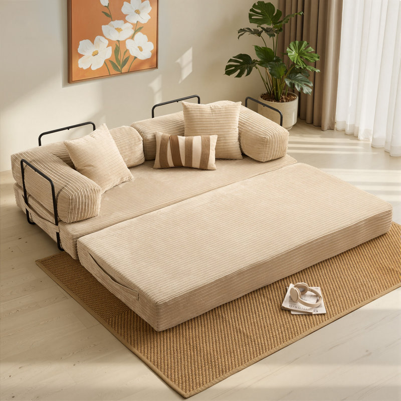Canapé-lit convertible 80,5 po avec coussins, Beige
