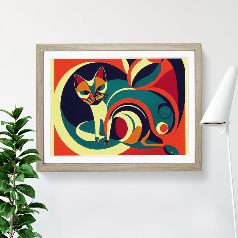 Cat Vol.3 Abstract - Framed Print, 46cm H x 64cm W x 2cm D, Oak Framed