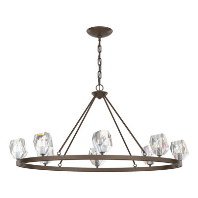 Lustre unique en forme de roue de chariot à 8 lumières avec accents de cristal Gatsby