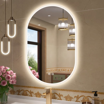 Élégant miroir de meuble-lavabo ovale à DEL: illuminez votre espace avec un éclairage à intensité variable antibuée