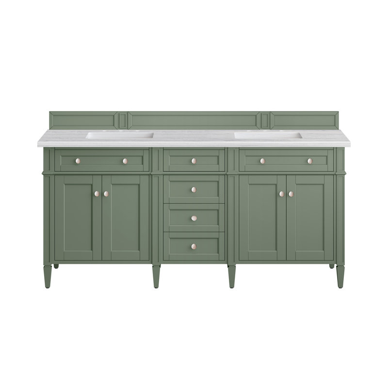 Brittany 72" W Double Vanity, Smokey Celadon, Phantome Eclos, 8" Widespread