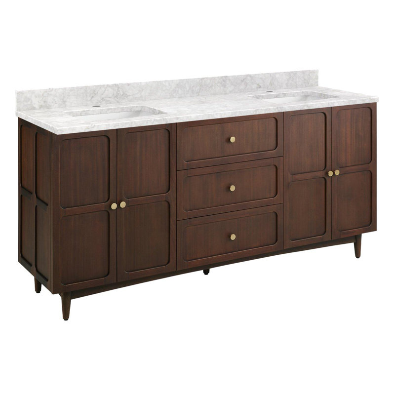 72" Delavan Vanity With Rectangular Undermount Sinks, Carrara Marble, Single-Hole, 72"