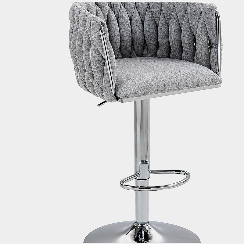 Ensemble de 2 tabourets de bar pivotants recouverts de cuir à 360 °, tabourets réglables en hauteur avec dossier et repose-pieds tissés, tabourets chromés convenant à un îlot de cuisine, un café ou un bar