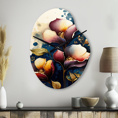 Blue And Burgundy Cally Lily Bouquet III - Pear Shape Large Red Wall Clock Sculpture