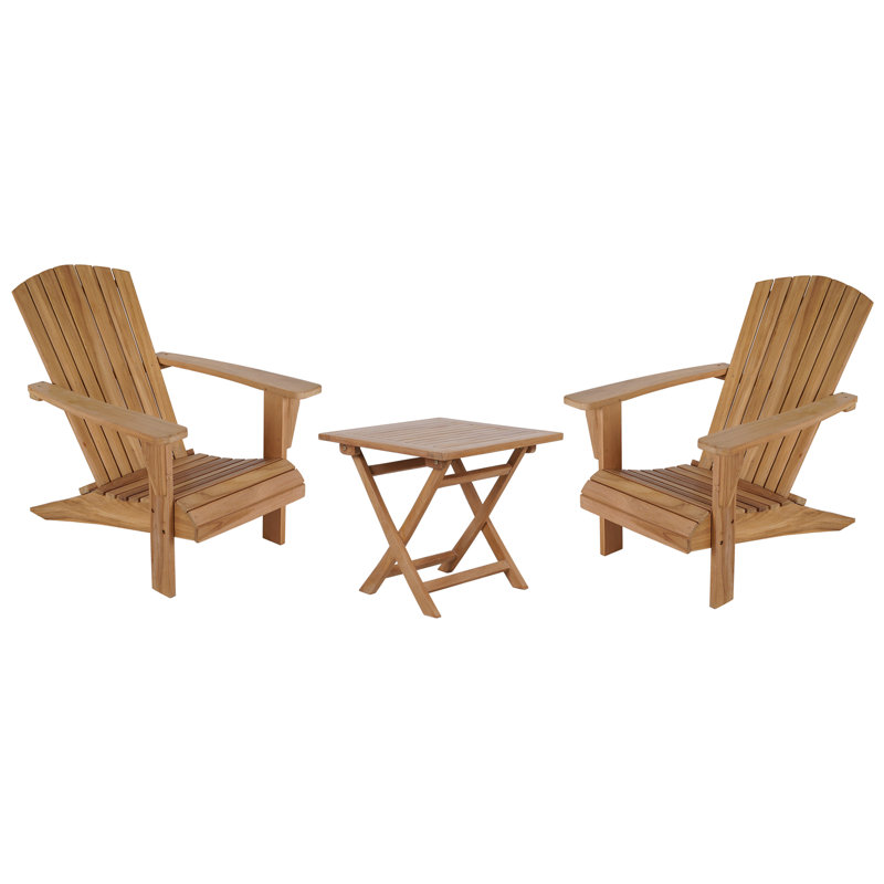 Ensemble de 3 chaises Adirondack d'extérieur en teck Grade A (2 chaises + 1 table d'appoint)