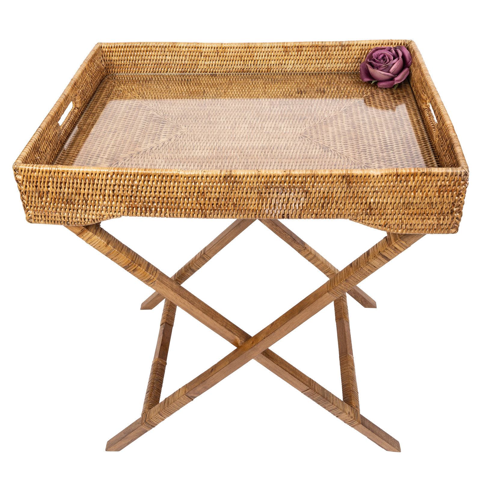 Artifacts Rattan Tray Top End Table, Honey Brown