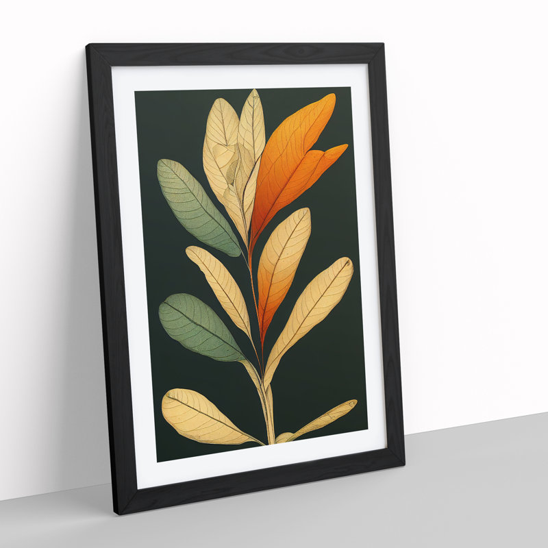 Pretty Leaves Art No.2 - Wall Art, 34cm H x 25cm W, Black Framed