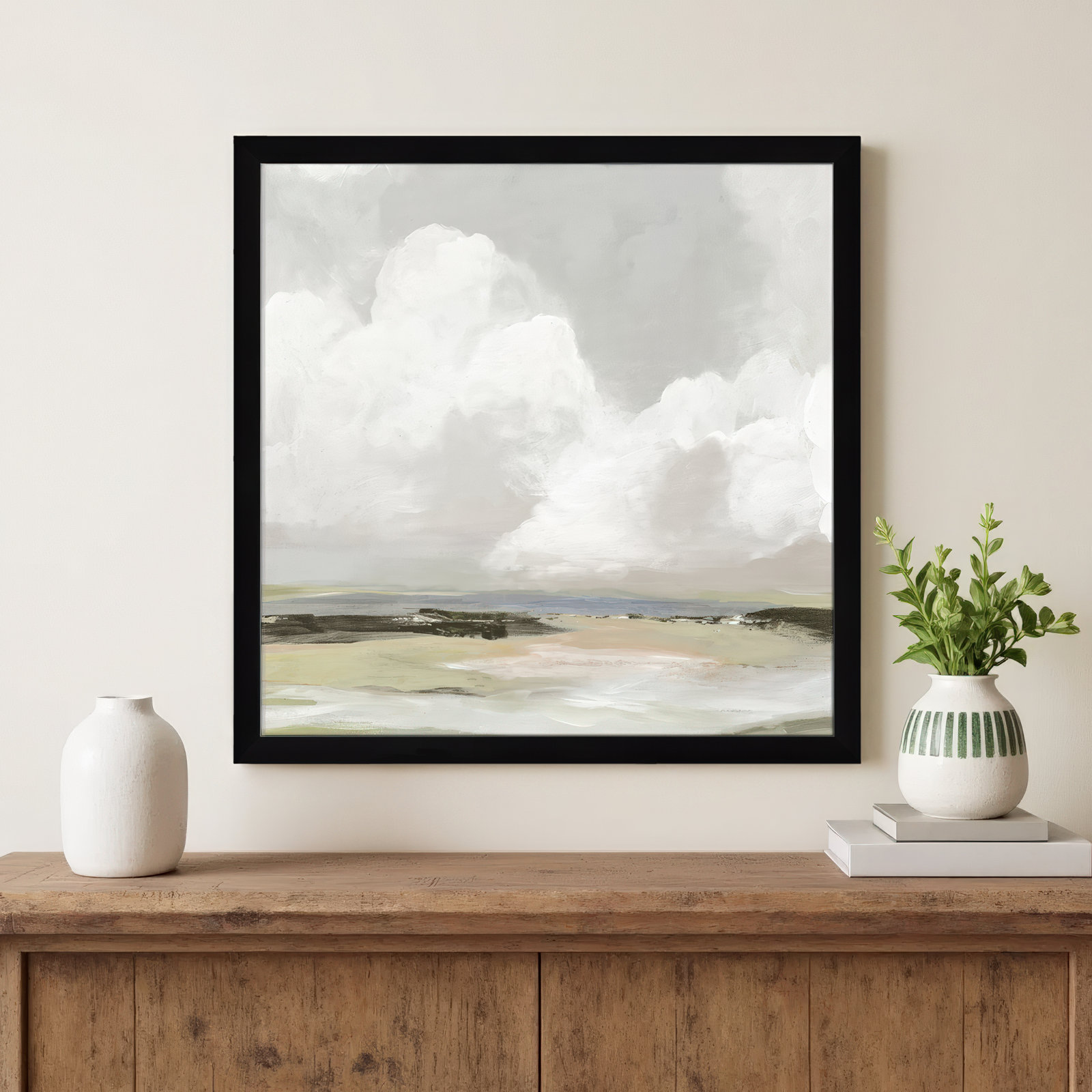 Soft Clouds - Picture Frame Painting Print, 28.5" H x 28.5" W x 1.12" D, Black Framed