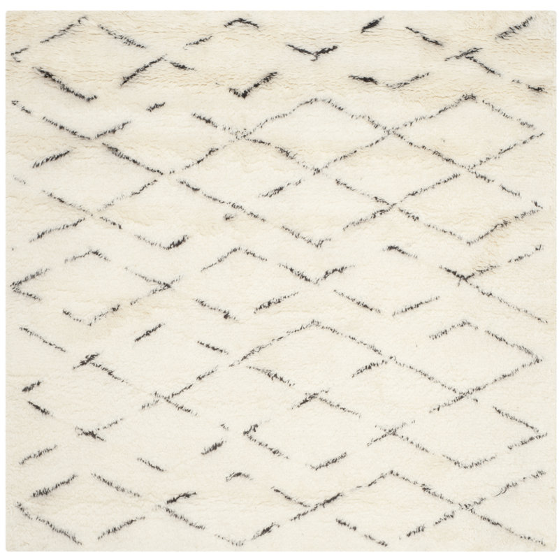 Tapis géométrique en laine et coton touffeté à la main Powell, Carré 8 pi