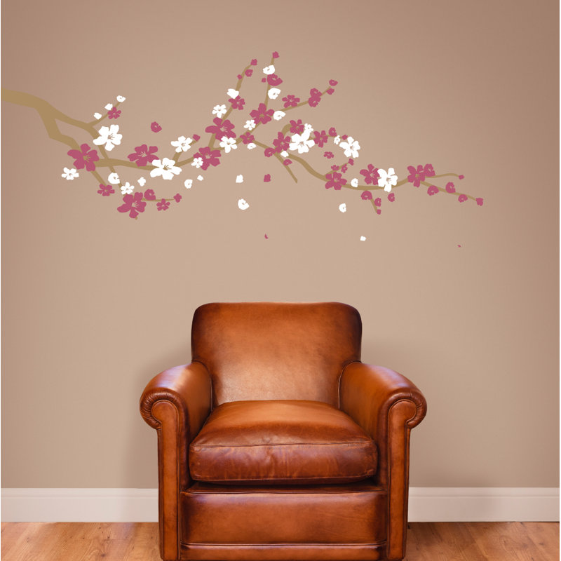 Adhésif décoratif cerisier en fleurs, 19" H x 48" lx 0.01" D, Marron Clair / Rose / Blanc
