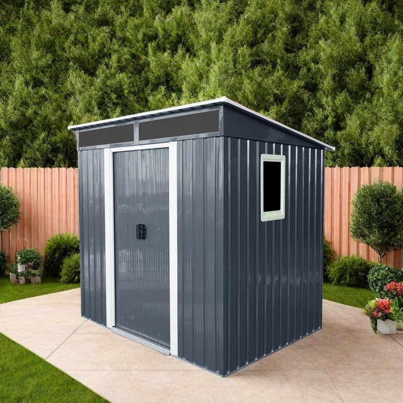 Outdoor Storage Shed, Weatherproof Tool Shed With Metal Foundation Frame, Corrosion-Resistant Steel, Inclined Roof For Rain Drainage