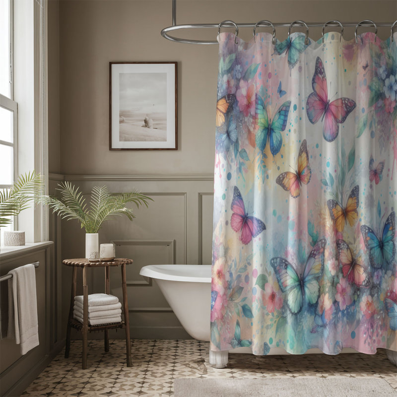 Splashed Butterflies - Rideau de douche standard 1 pièce, H 74 po x l 71 po