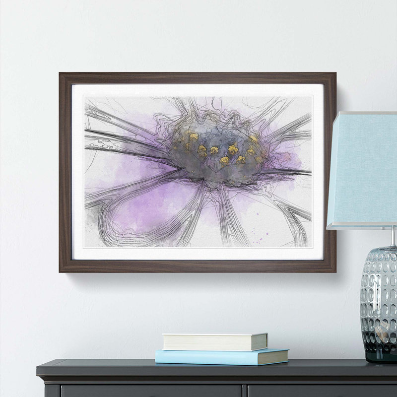 Pollen of a Purple Gerbera Flower in Abstract - Picture Frame Graphic Art Print, Walnut, 40cm H x 60cm W x 2cm D