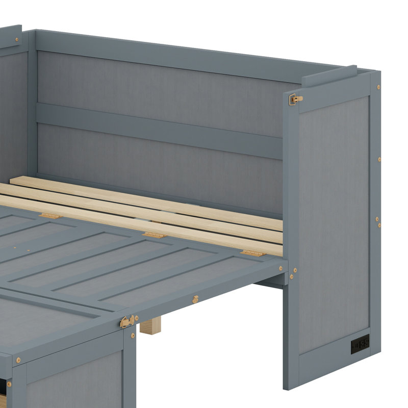 Lit escamotable avec port USB et grand tiroir, Gris