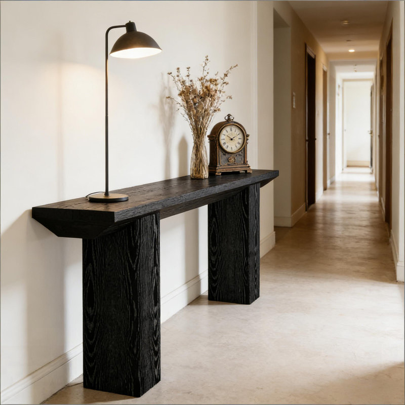 Console triangulaire, canapé, table d'entrée moderne avec rangement polyvalent et esthétique élégante pour les espaces compacts
