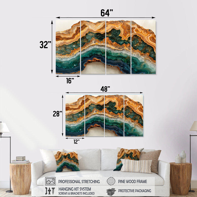 Olisa - Agate Wall Art - ensemble de décoration murale traditionnelle, H 28 po x l 48 po, 4