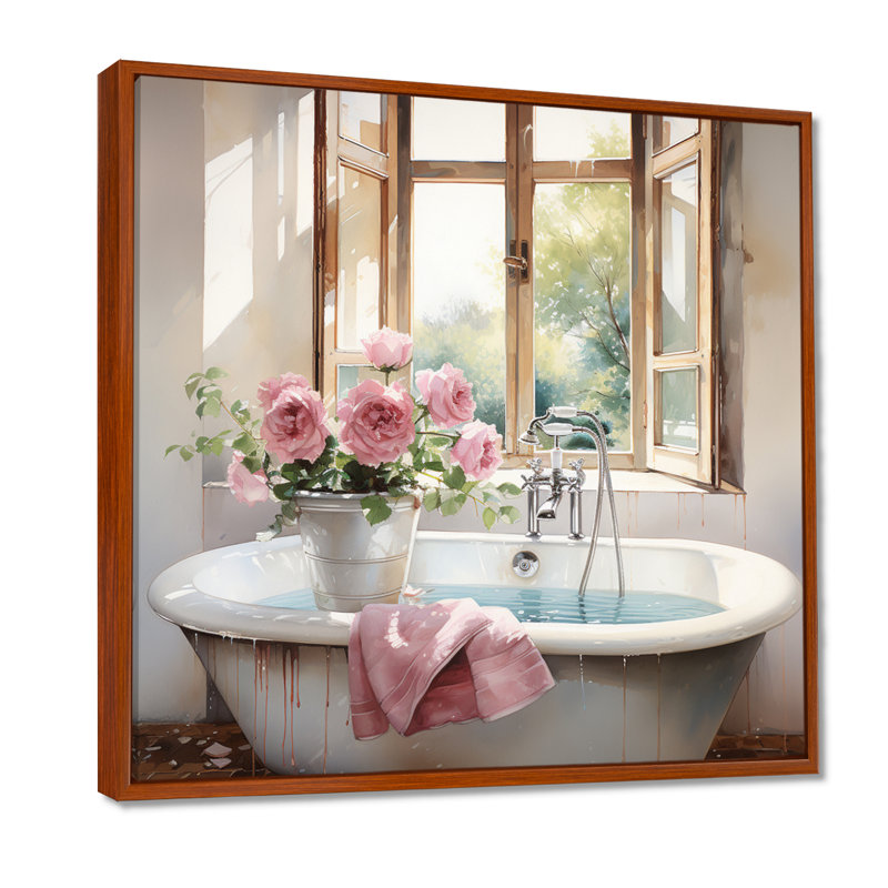 «Bath Laundry Gentle Watercolor I», reproduction sur toile, H 16 po x l 16 po x P 1 po, Cadre flottant brun