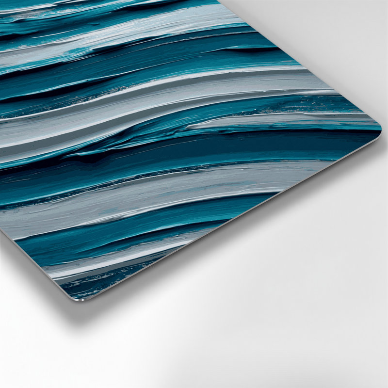 Art mural horizontal rayé en céramique bleu clair gris céruléen, H 16 po x l 16 po