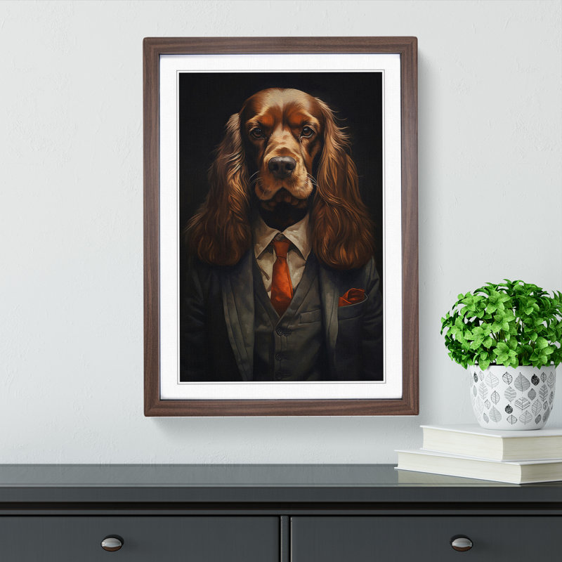 Cocker Spaniel In A Suit Framed Print, 34cm H x 25cm W x 2cm D, Walnut 