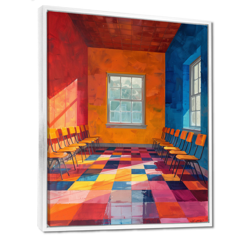 Orange Blue Creative Classroom School I - Schools Wall Art, White Floater Framed, 40" H x 30" W