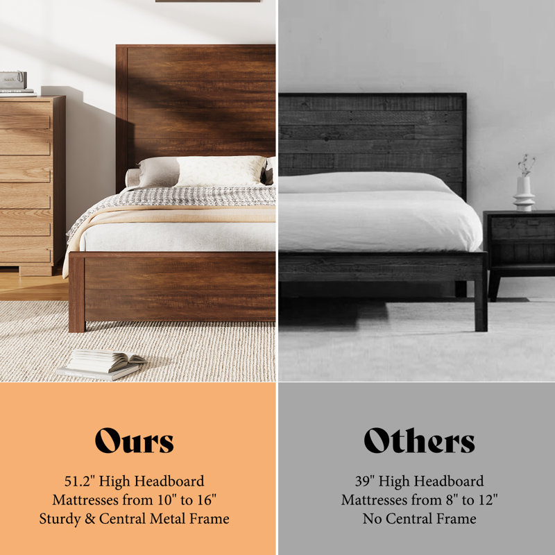 Full Size Reclaimed Barnwood Pine Platform Bed with Headboard