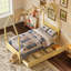 Cadre de lit simple pour enfant, lit Montessori House avec tiroirs de rangement, lit plateforme en bois avec tête de lit, aucun sommier nécessaire, naturel-1765241010