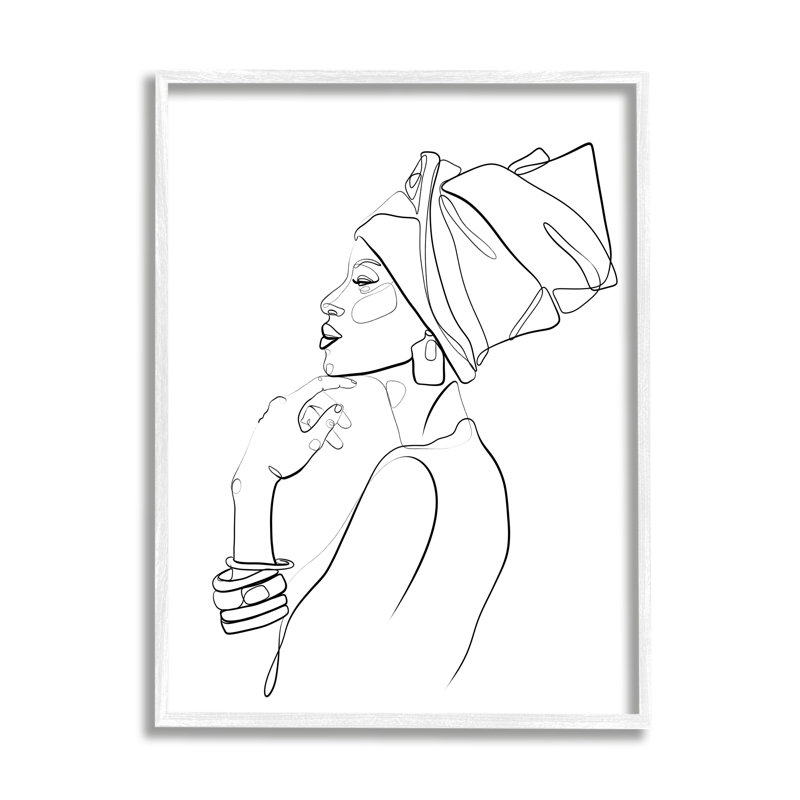 Femme afro-américaine avec couvre-chef moderne et minimaliste, Giclée encadrée blanc bord de mer, H 20 po x l 16 po