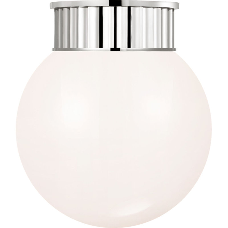 Cavill Flush Mount with White Glass, Polished Nickel, 13.25" H x 11.5" W x 11.5" D