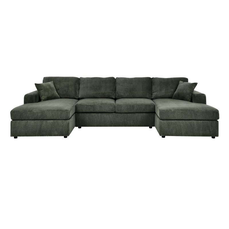 4 Corduroy Sectional With 1 And 2 Chaise Seats, Engineered Wood Frame, Streamlined Design 3 Sectional, Seats 4, Foam-Filled Cushions, Square Arms, Low-Profile Aesthetic