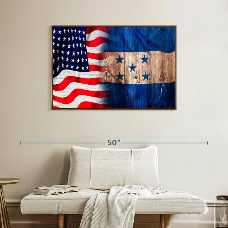 Drapeau des États-Unis et du Honduras, Cadre flottant doré, 40 po x 27 po