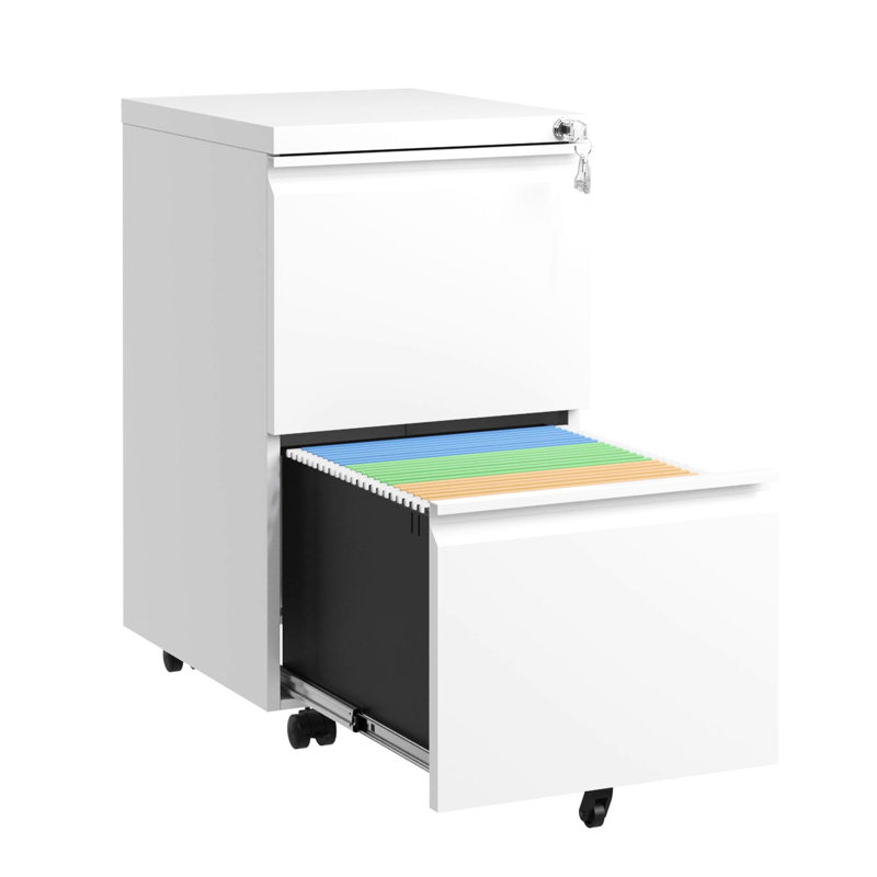 Metal 2 Drawer Locking File Cabinet For Office - Files Fits Legal/letter/a4 Antique White Modern With Drawers And Lock Secure Docs Look