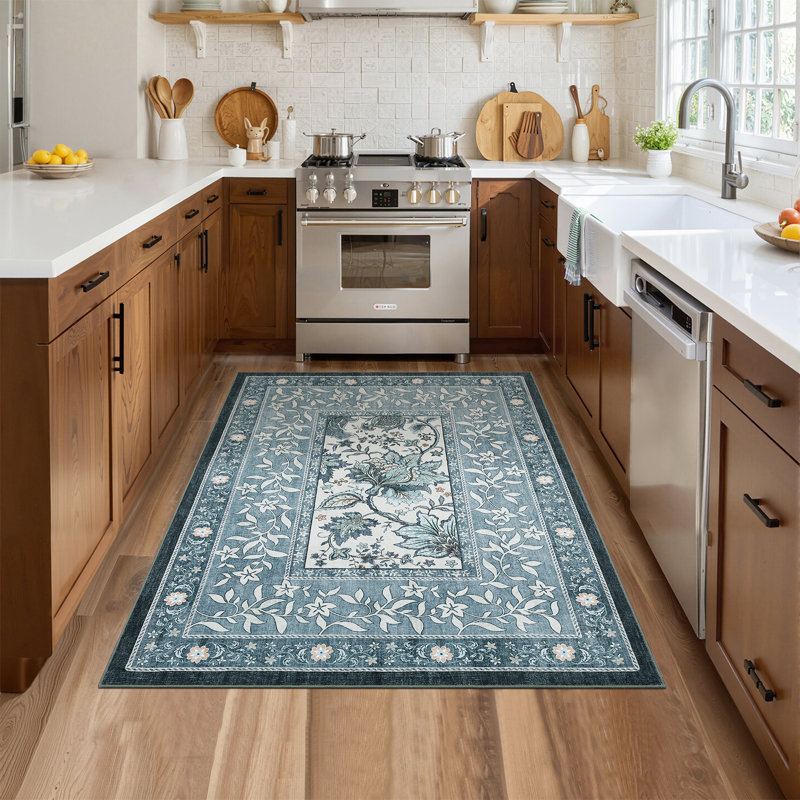 Leaves Floral Machine Washable Area Rug with Rubber Backing for Living Room Modern Non-Slip Dining Room Rug Non-Shedding Rugs for Bedroom
