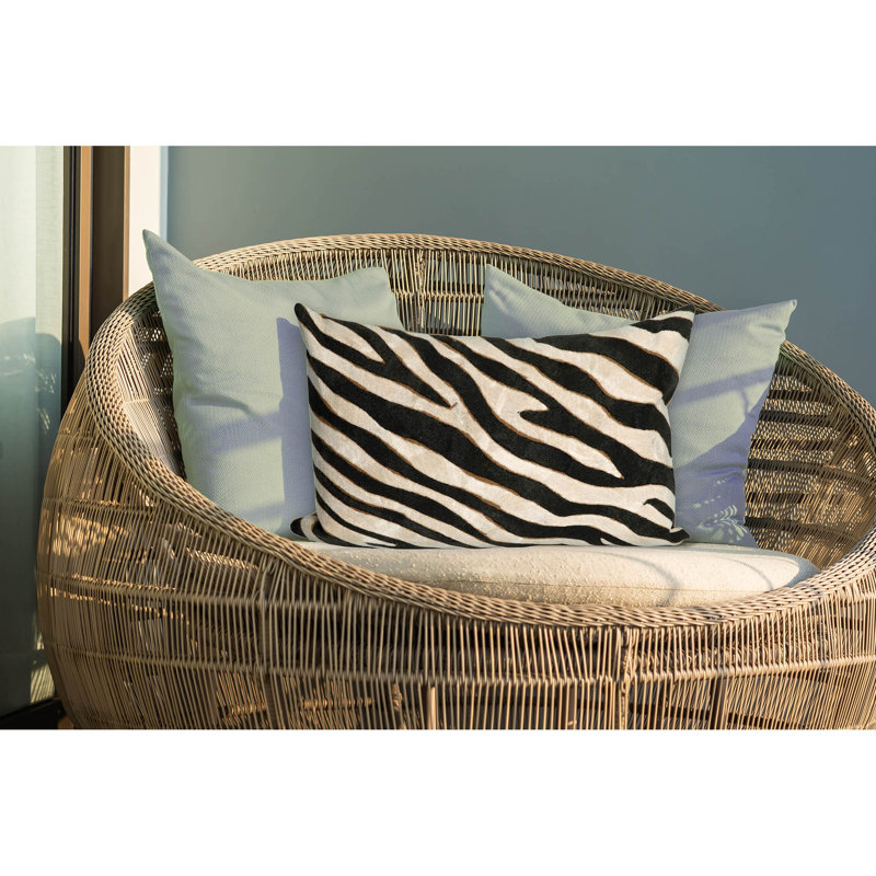 Black and Beige Zebra Print Rectangular Polyester Pillow