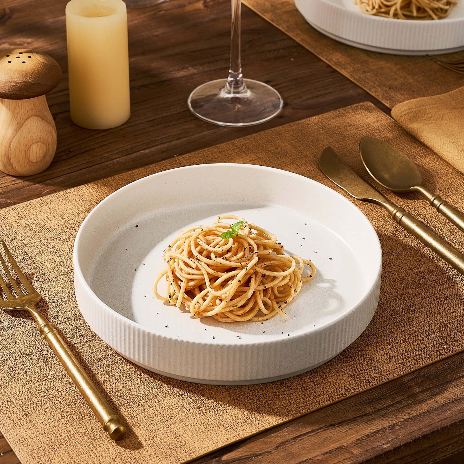 Azal Stoneware Pasta Bowl, Matte White