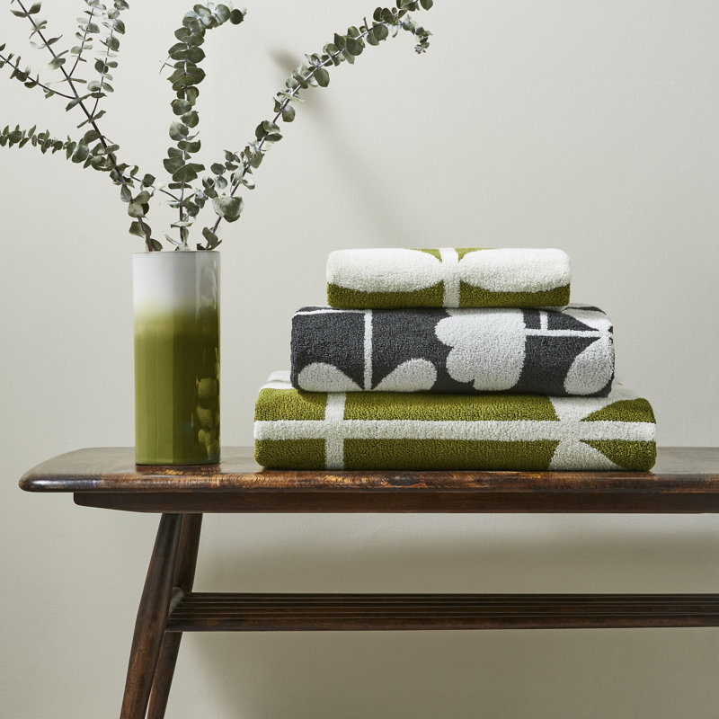 Cut Stem Moss/Charcoal 100X150Cm Bath Sheet, Black, 70cm x 125cm