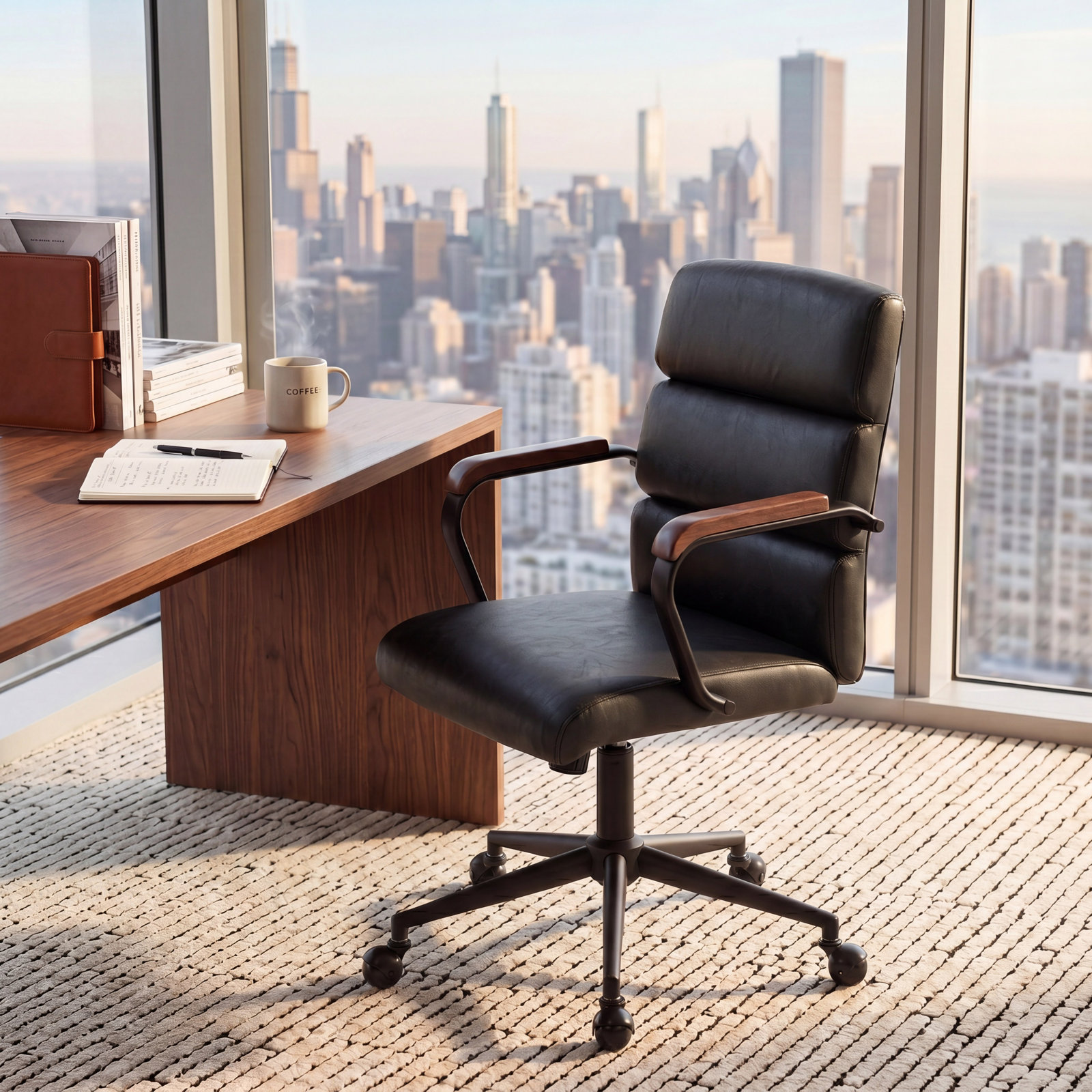 Ergonomic Mid-Back Office Chair, Black