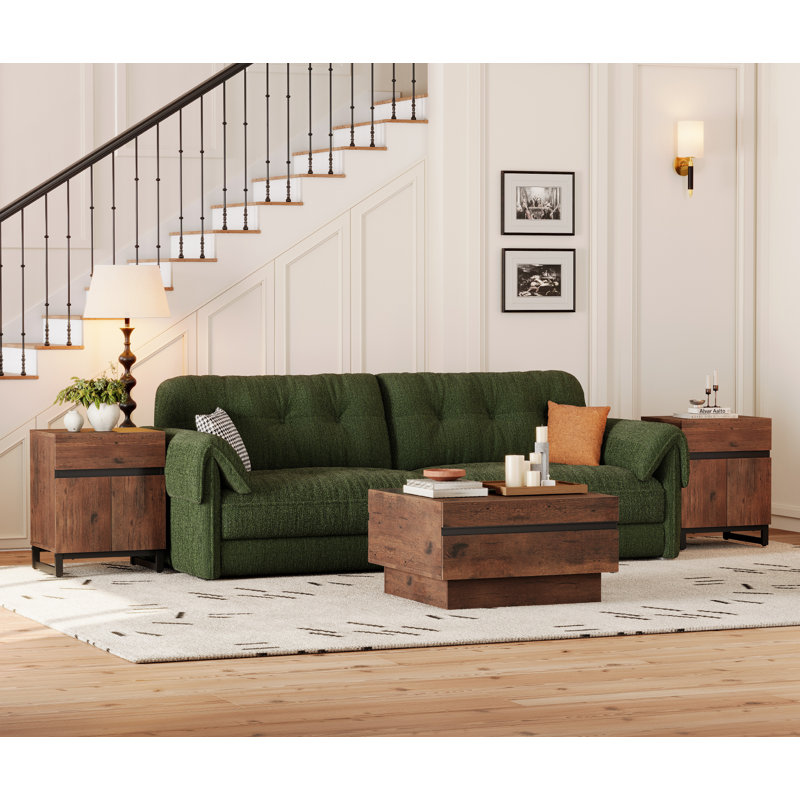 3 Pieces Living Room Table Set, Modern Coffee Table With Tempered Glass Top, Modern End Table With 4 Drawers & Black Square Iron Leg For Living Room
