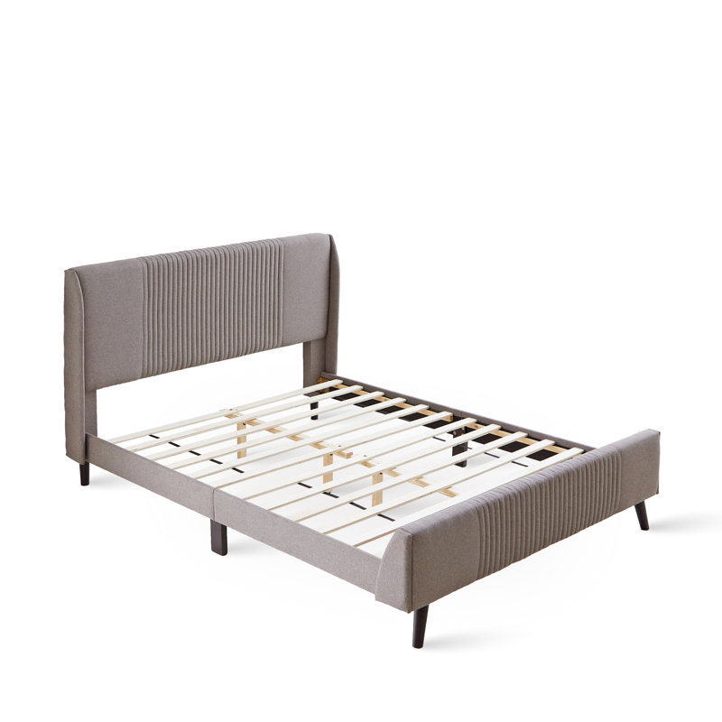 Upholstered Wingback Wooden Platform Bed Frame with Headboard, No Box Spring Needed, Full