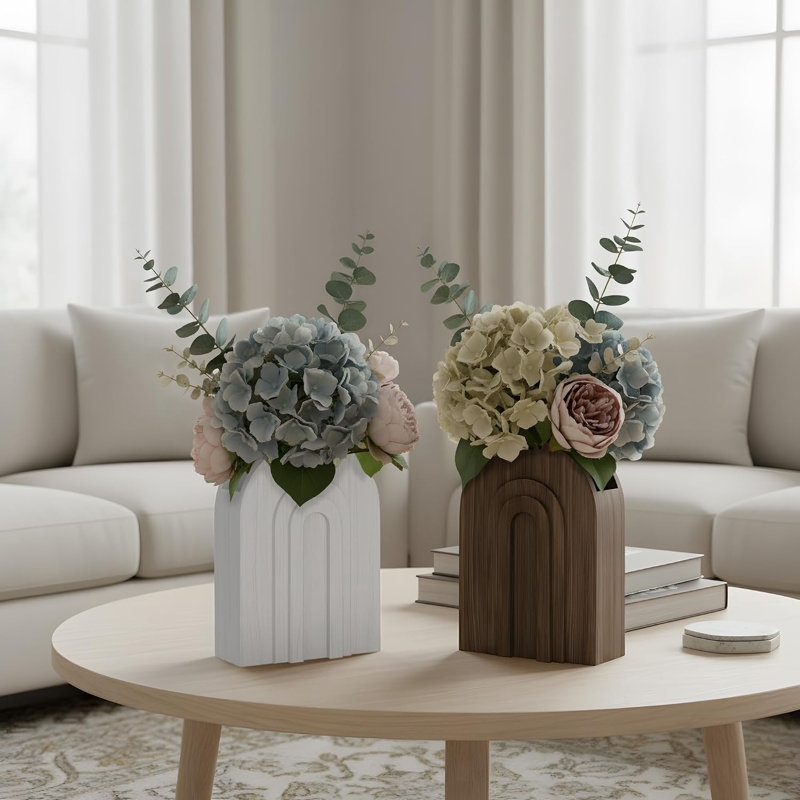Lot de 2 vases muraux en bois blanc et naturel pour herbes de la pampa et tiges séchées