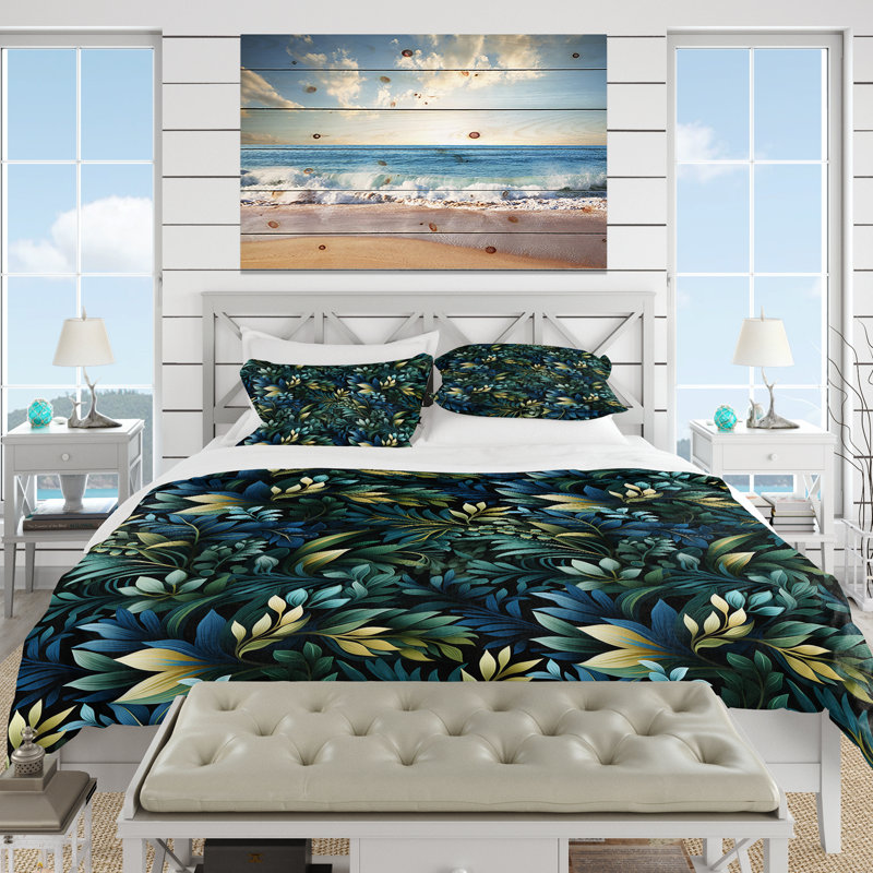 Literie Moody Tropics, Housse de couette pour grand lit et 2 taies décor