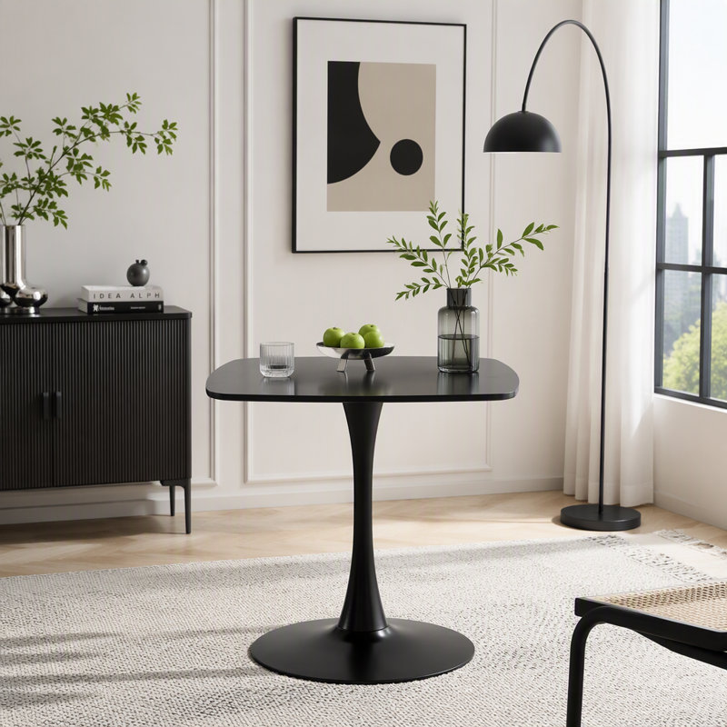 Table tulipe carrée 24 pouces avec base en métal, Noir
