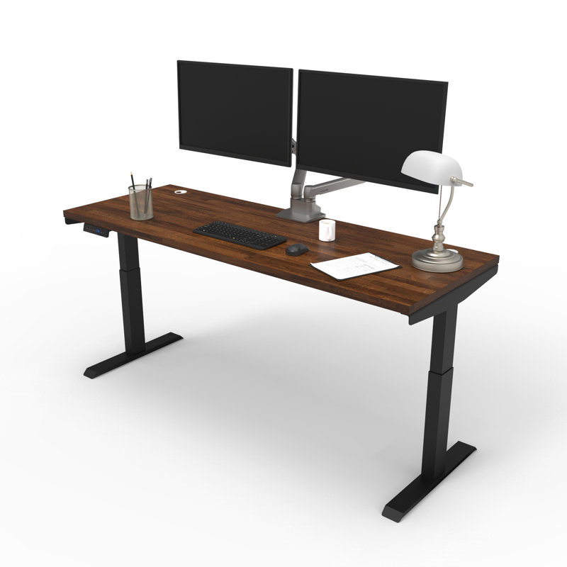 Skyscraper Electric Height Adjustable Standing Desk, Dual Motor and Digital Control with Memory, 72x24, Walnut Block Top with Black Frame