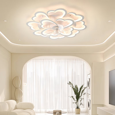 Acea 34.6" White Flower Ceiling Fan With Dimmable Light Modern LED Flush Mount Ceiling Fan Light Remote