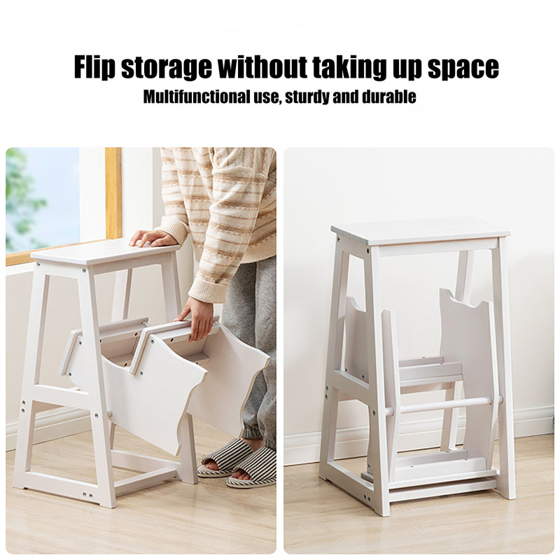3 - Step Wood Folding Step Stool, White
