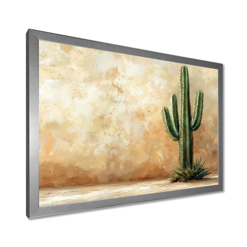 Cactus dans le désert VI - art mural cactus, H 12 po x l 20 po, Cadre simple, Argent argent