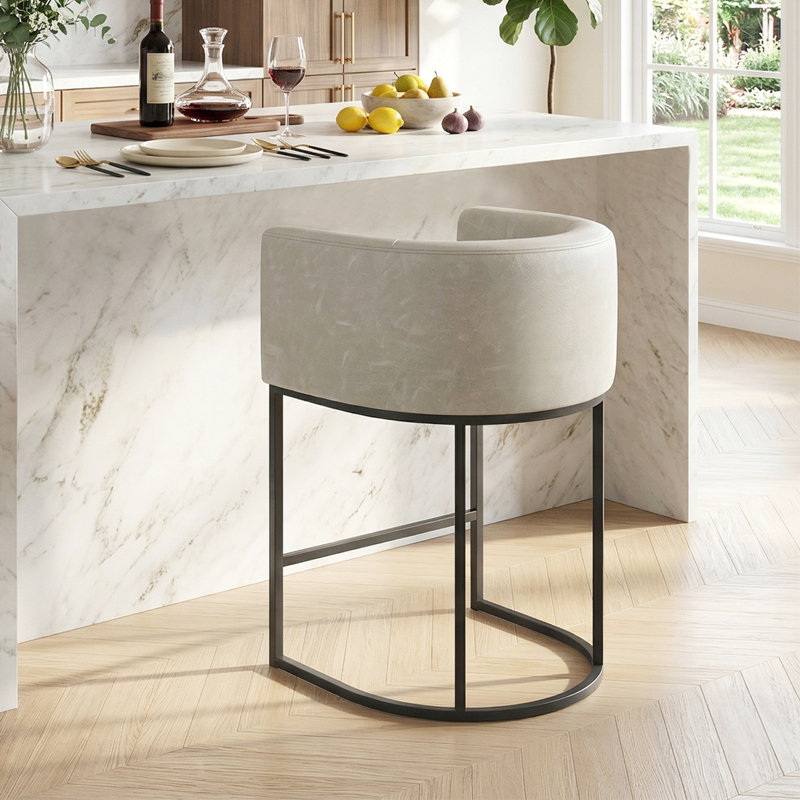 Tabouret de bar rembourré en similicuir, Blanc grisâtre