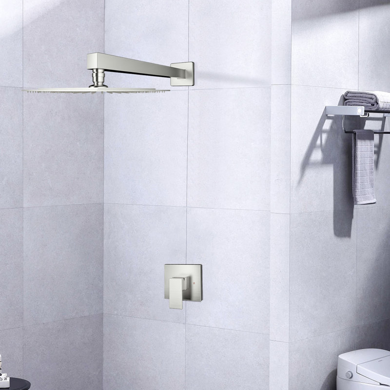 Shower Faucet Wall Mounted In Brushed Nickel Scheme - Brass, Valve Included Gushing