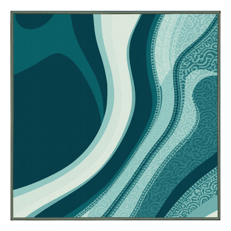 Tapis bleu abstrait lavable à la machine Panameno - Reliure vert sauge, Carré 6 pi