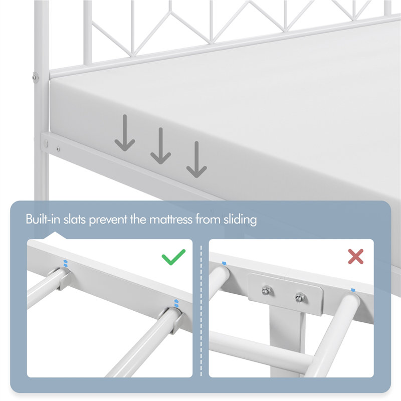 White Queen Metal Platform Bed Frame with Headboard