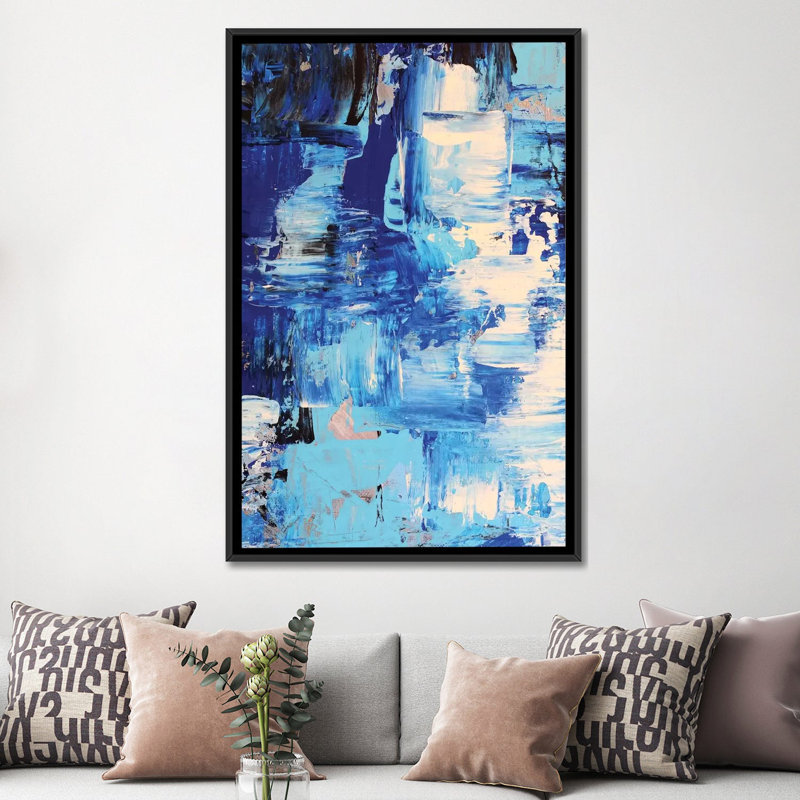 « blue abstract i », impression sur toile, H 26 po x l 18 po x P 1,5 po, Toile avec cadre noir, Pas de tapis
